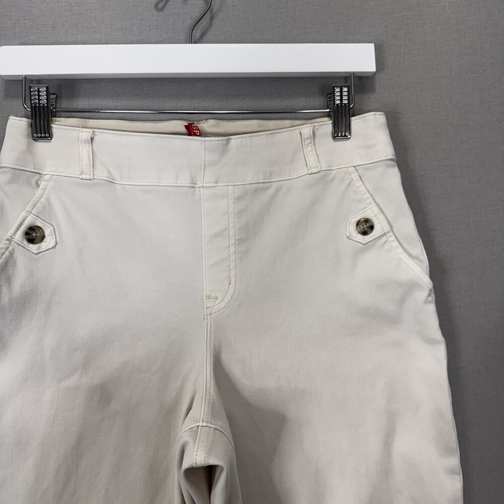SPANX Stretch Twill Crop Wide Leg Pants Womens M Petite White Coastal Nautical - Picture 2 of 11